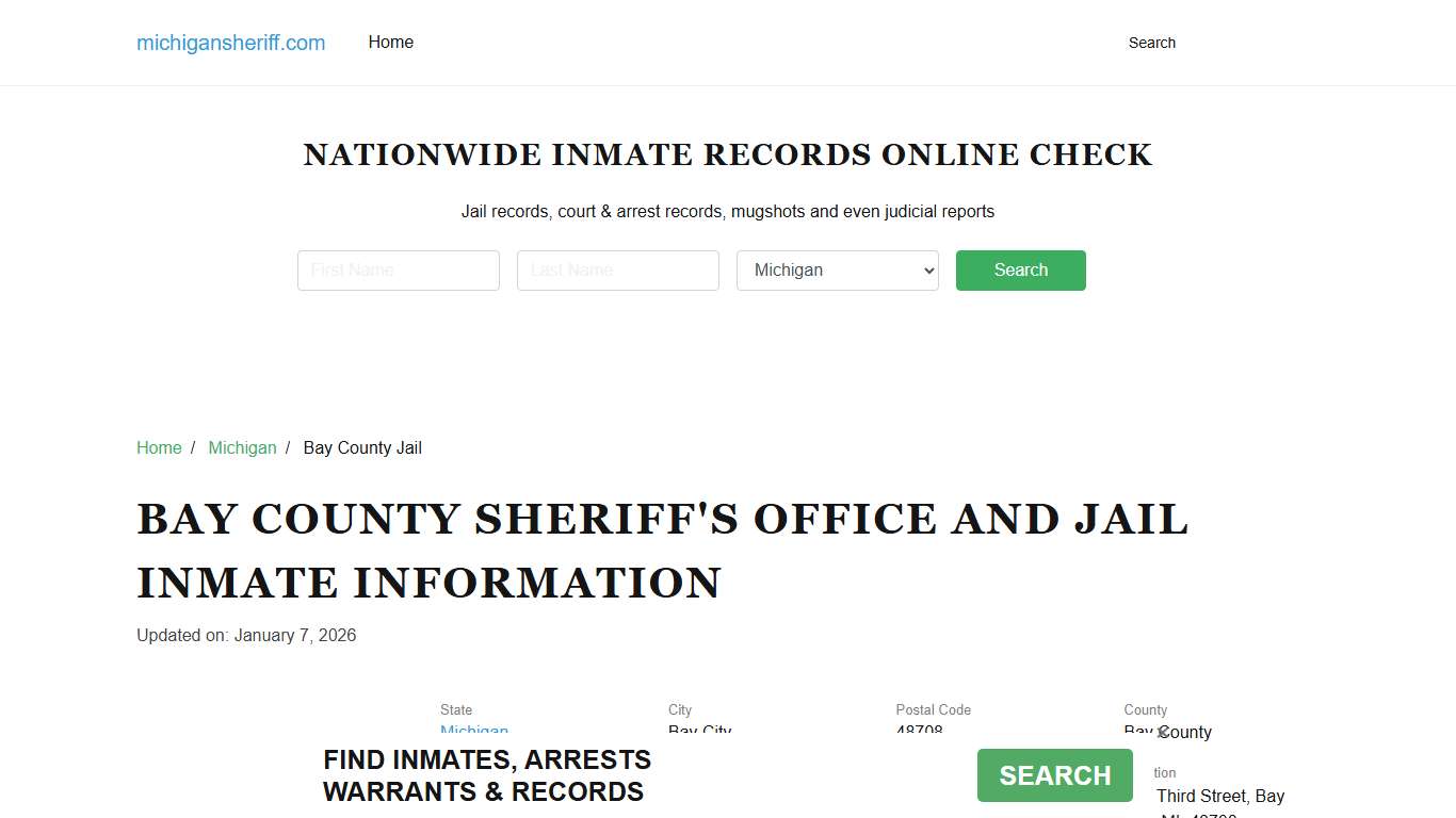 Bay County Sheriff, Michigan, Jail Inmate Search